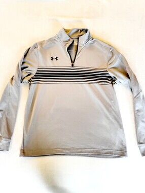 Under Armour Mens Medium Quarter Zip Pullover Gray Black Striped Allseasongear